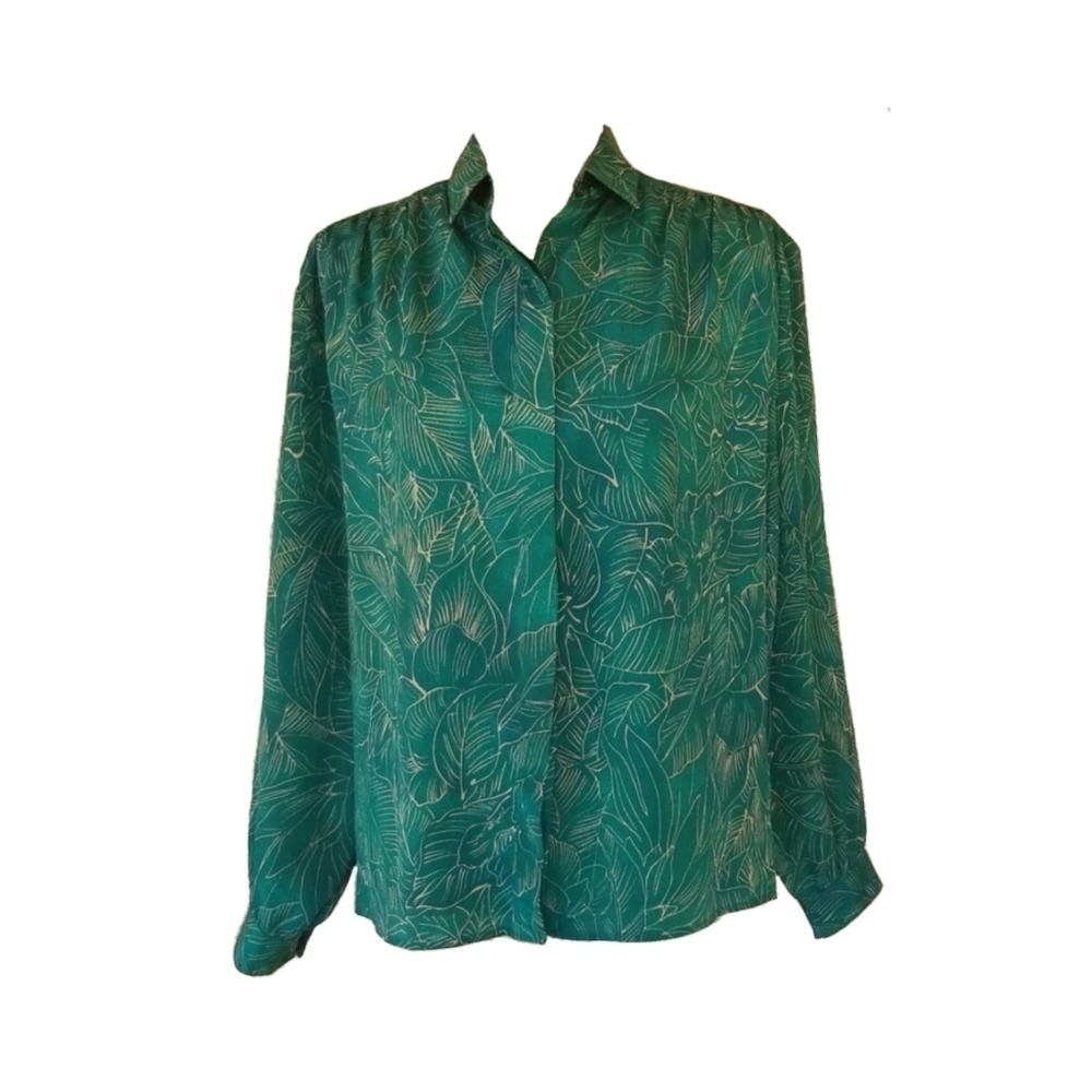 Pykettes Vintage Gold Leaf Print Hidden Button Down Longlsleeve Blouse